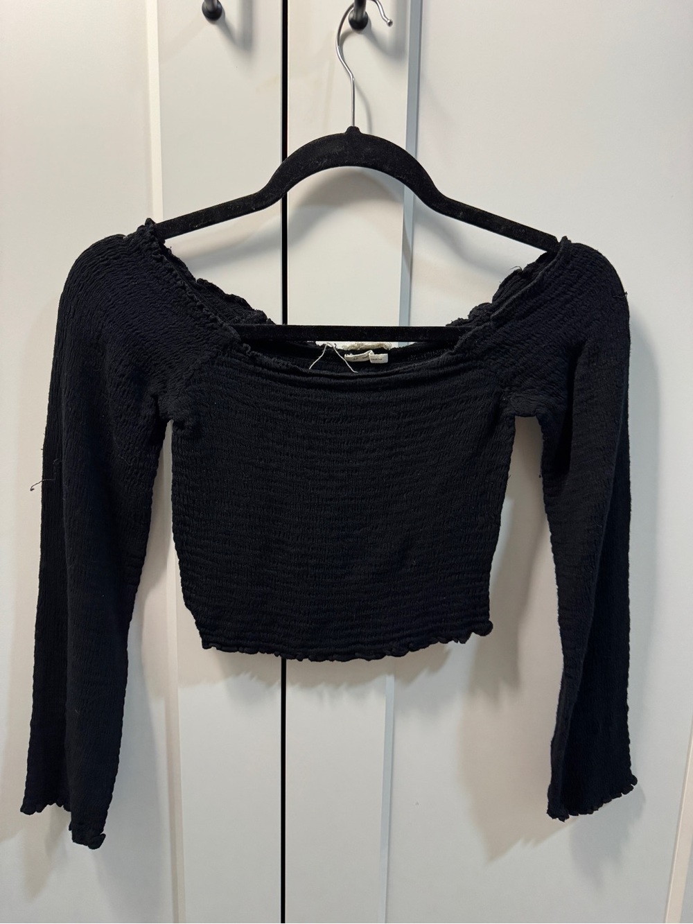 Urban Outfitters Black Long Sleeve Smocked Crop Top